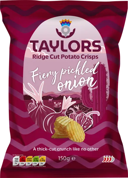 Taylors - Fiery Pickled Onion 150g - Ridge Cut Potato Crisps